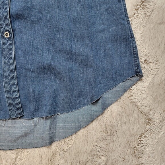Rails Dark Denim Style Button Up Blouse Dress With Embroidered Stitch Blue XS - Picture 6 of 12